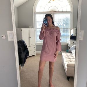 Pink and white stripe long sleeve dress